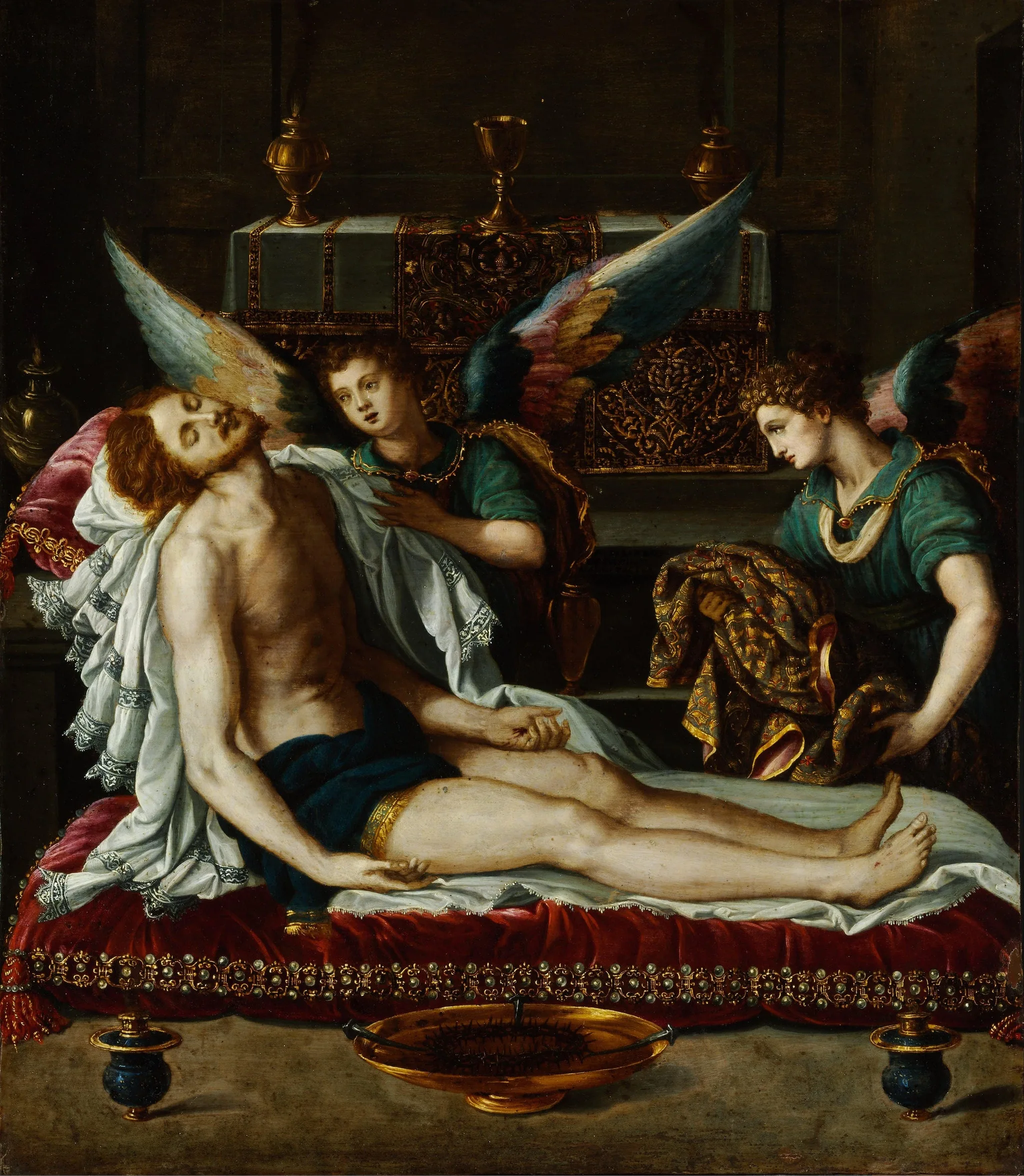 The Body of Christ Anointed by Two Angels — hand-painted oil reproduction