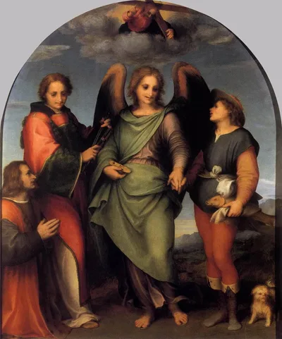 Archangel Raphael with Tobias, St. Lawrence and the Donor Leonardo di Lorenzo Morelli by Andrea del Sarto