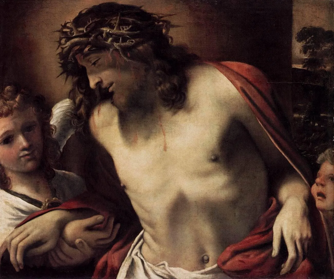 Christ Wearing the Crown of Thorns, Supported by Angels — hand-painted oil reproduction