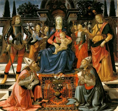 Madonna and Child Enthroned with Four Angels, the Archangels Michael and Raphael, and St. Gusto and St. Zenobius by Domenico Ghirlandaio