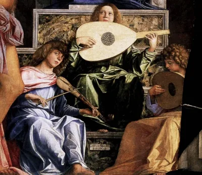 San Giobbe Altarpiece - detail of Music Making Angels by Giovanni Bellini