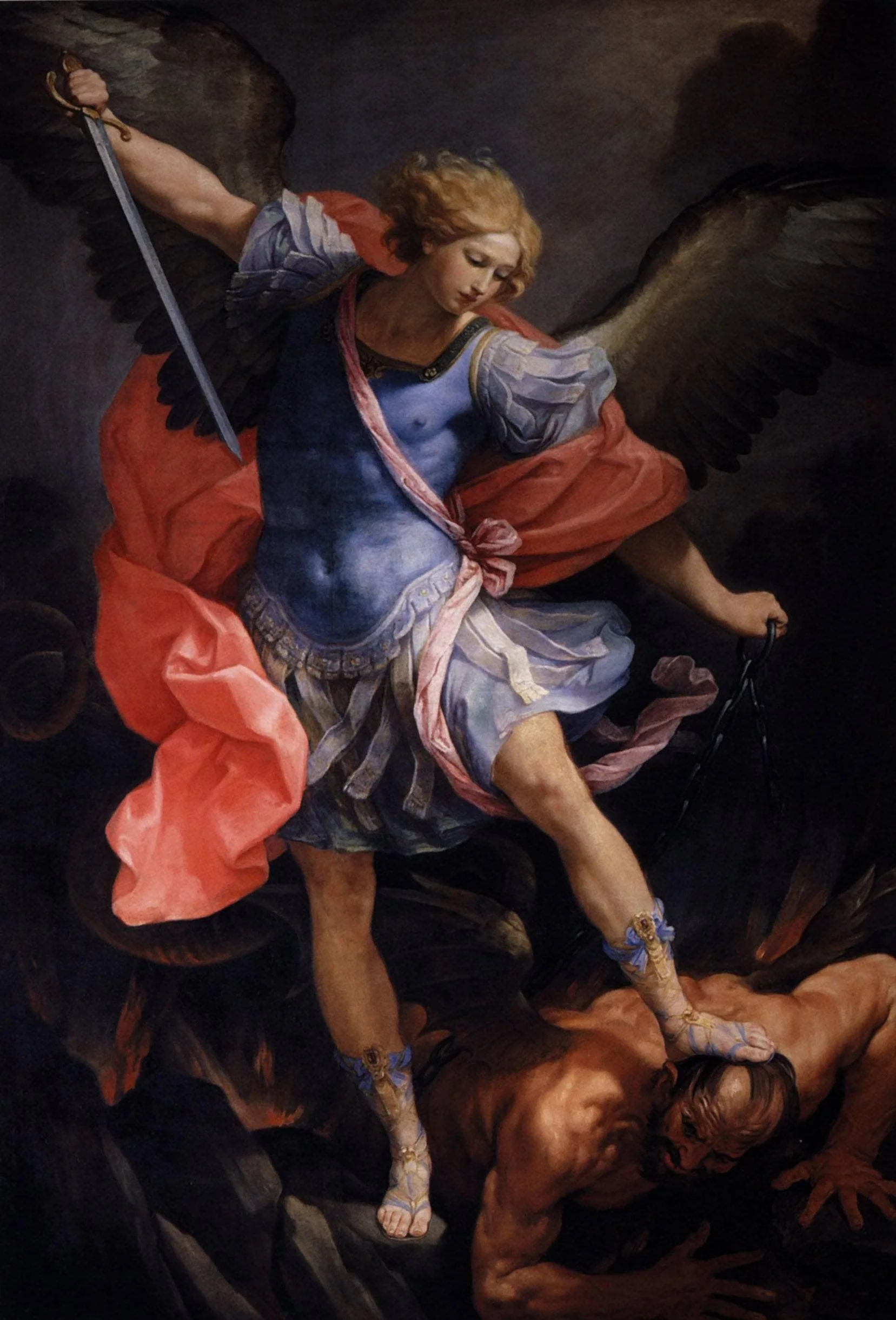 The Archangel Michael defeating Satan — hand-painted oil reproduction