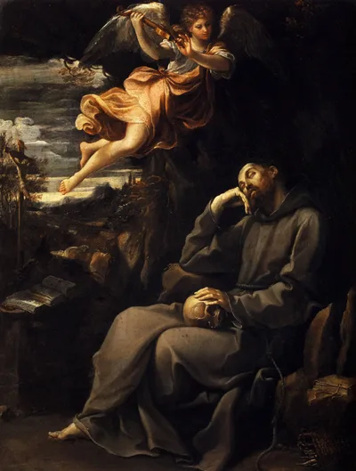 Saint Francis deadened with an angel musician by Guido Reni