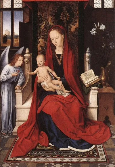 Virgin Enthroned with Child and Angel by Hans Memling