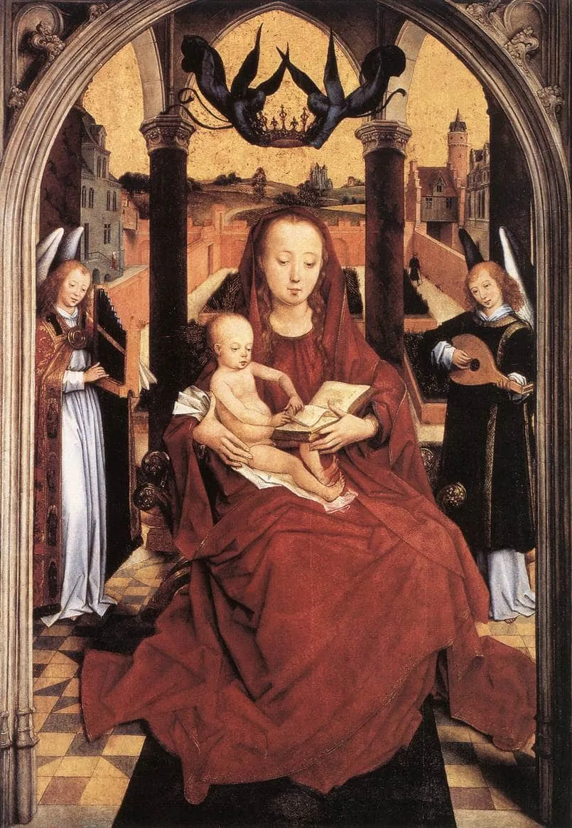 Virgin and Child Enthroned with two Musical Angels — hand-painted oil reproduction