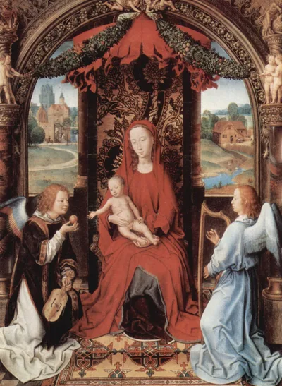 Madonna and Child Enthroned with Two Angels by Hans Memling