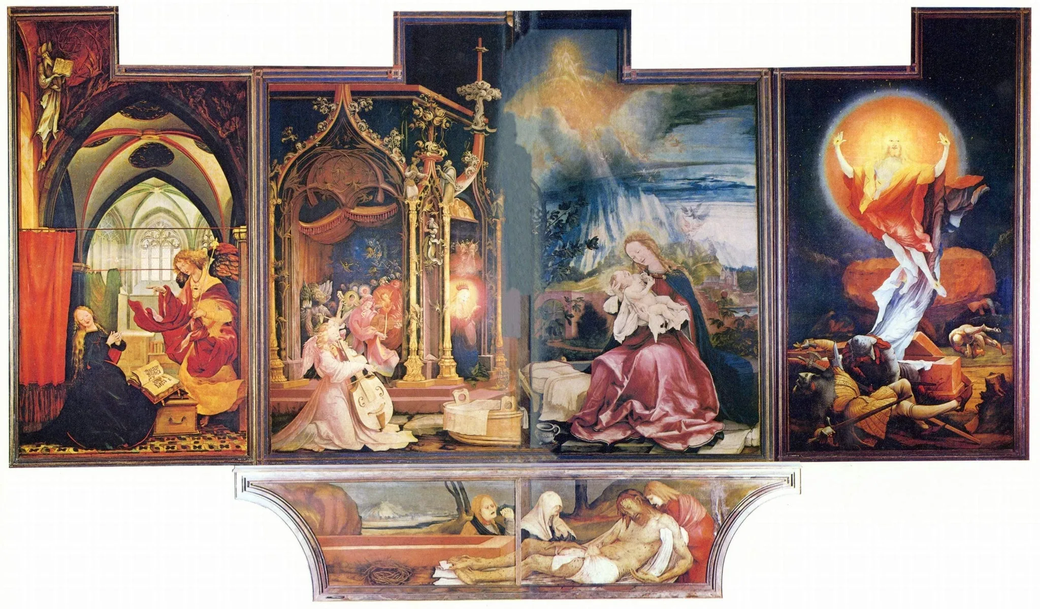 The Annunciation; Virgin and Child with Angels; The Resurrection (2nd face with open wings) — hand-painted oil reproduction