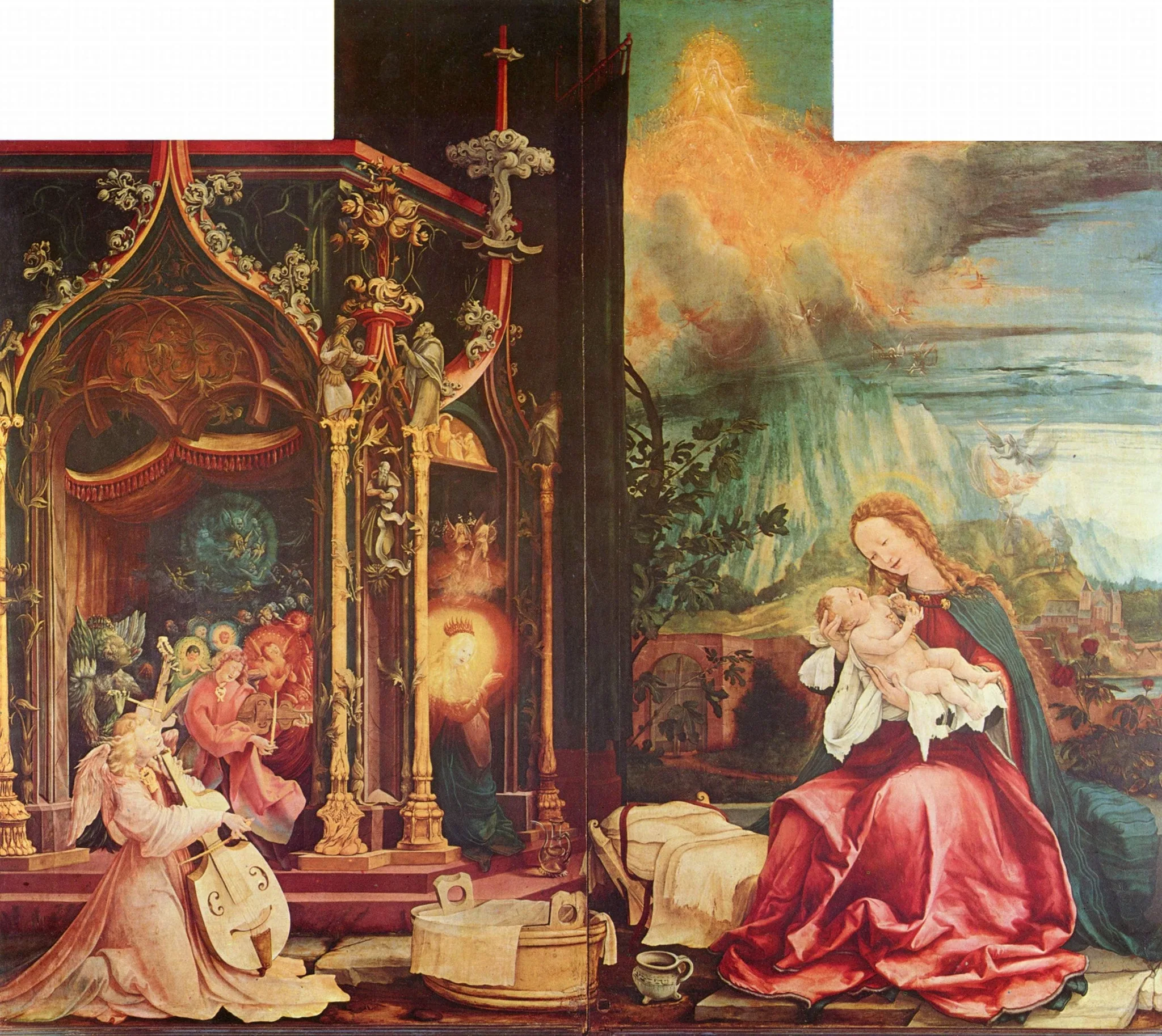 Nativity and Concert of Angels from the Isenheim Altarpiece (central panel) — hand-painted oil reproduction