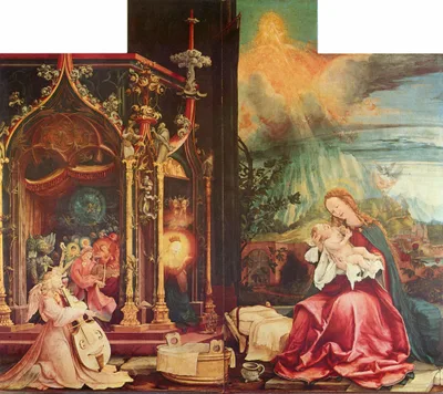 Nativity and Concert of Angels from the Isenheim Altarpiece (central panel) by Matthias Grünewald
