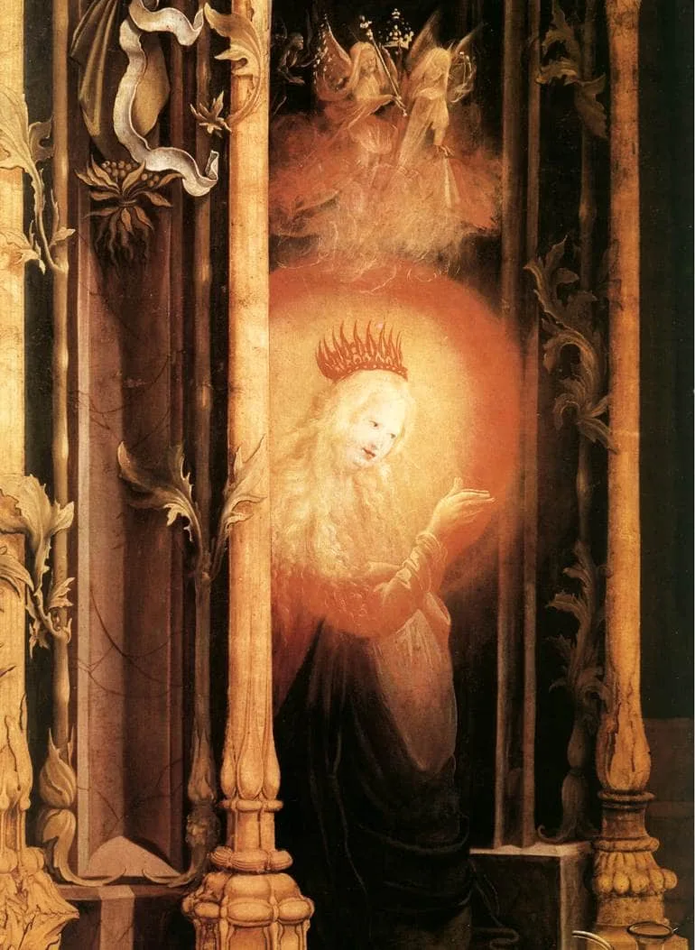 The Virgin Illuminated (detail from the Concert of Angels from the Isenheim Altarpiece) — hand-painted oil reproduction