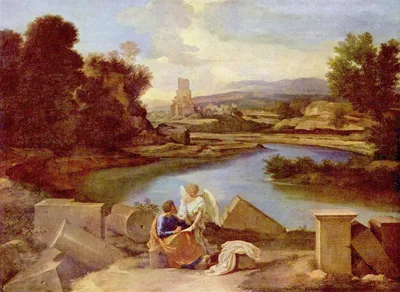 Landscape with St. Matthew and the Angel by Nicolas Poussin