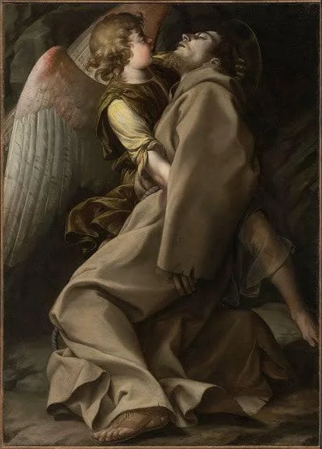 St Francis supported by an Angel — hand-painted oil reproduction