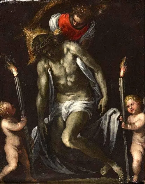 The Dead Christ Supported by An Angel with Two Putti Each Supporting a Cero — hand-painted oil reproduction