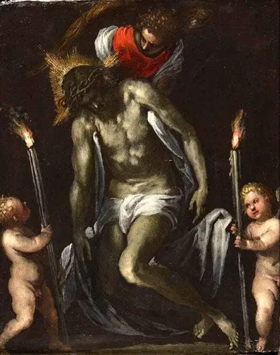 The Dead Christ Supported by An Angel with Two Putti Each Supporting a Cero by Palma il Giovane
