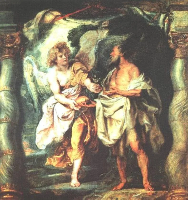 The Prophet Elijah Receiving Bread and Water from an Angel — hand-painted oil reproduction