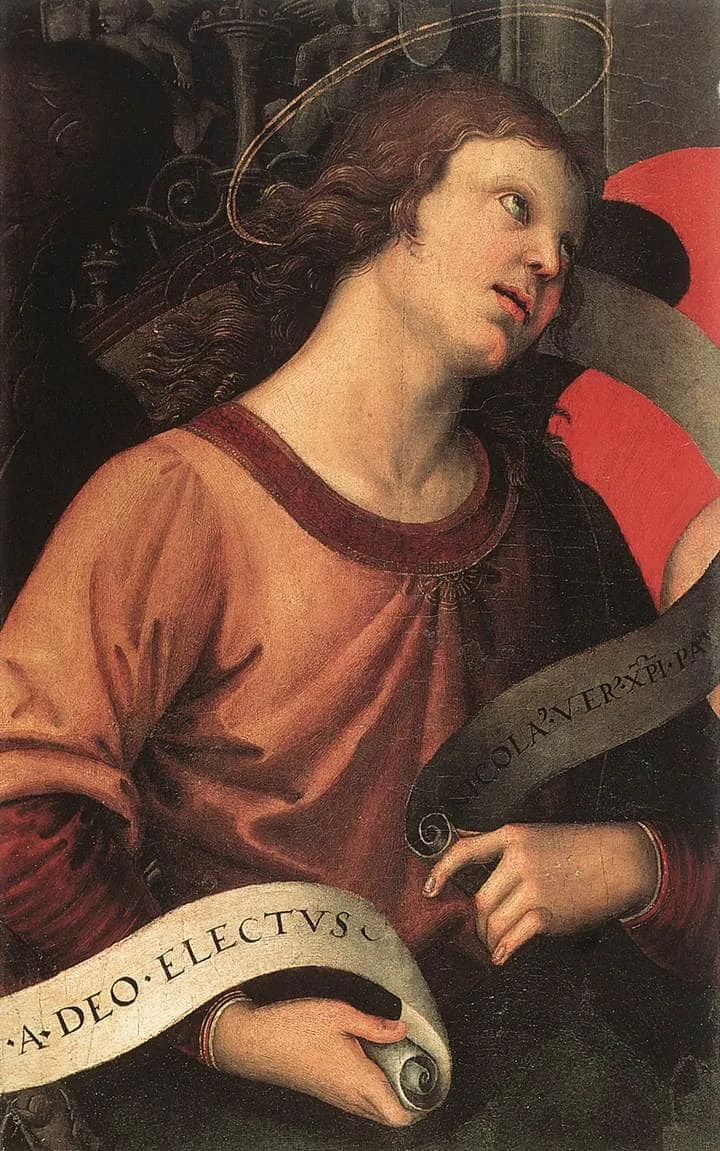 Angel, from the polyptych of St. Nicolas of Tolentino — hand-painted oil reproduction