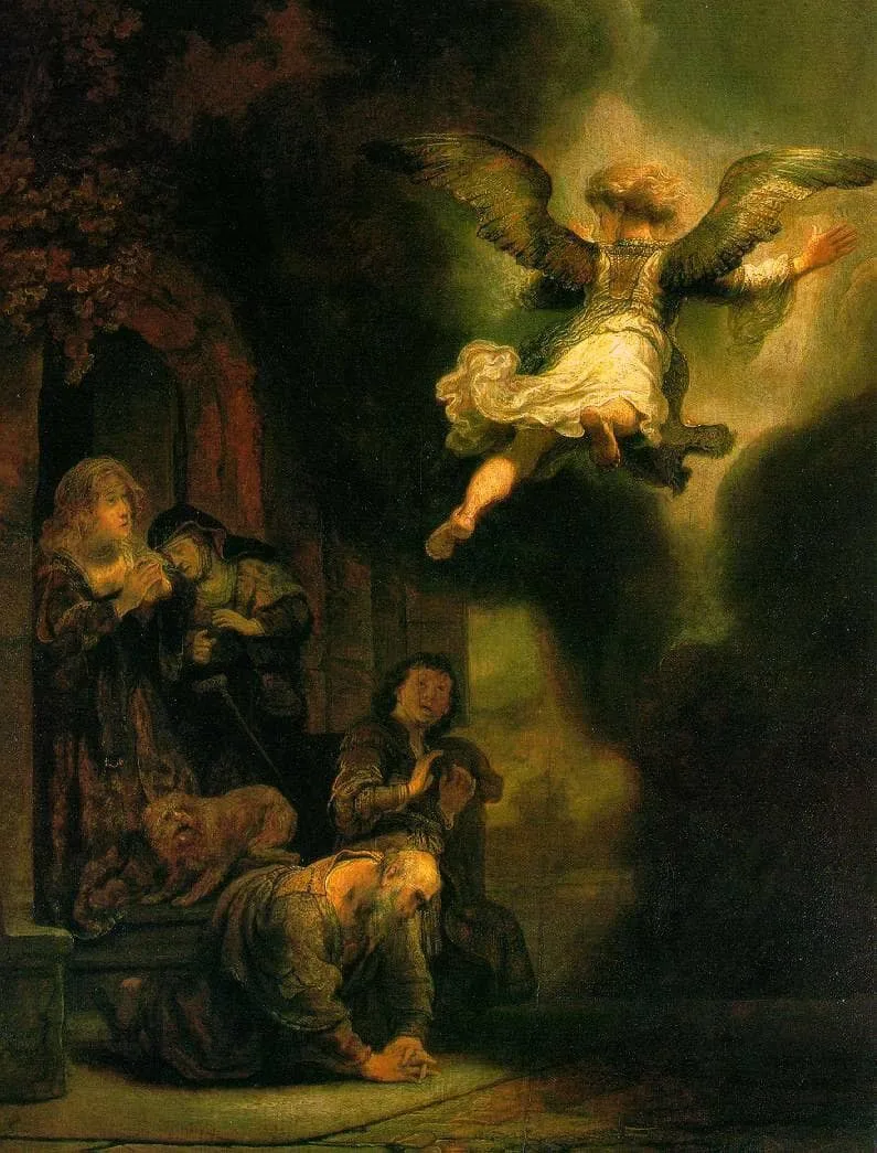 The Archangel Raphael Taking Leave of the Tobit Family — hand-painted oil reproduction