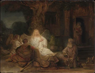 Abraham serving the angels by Rembrandt
